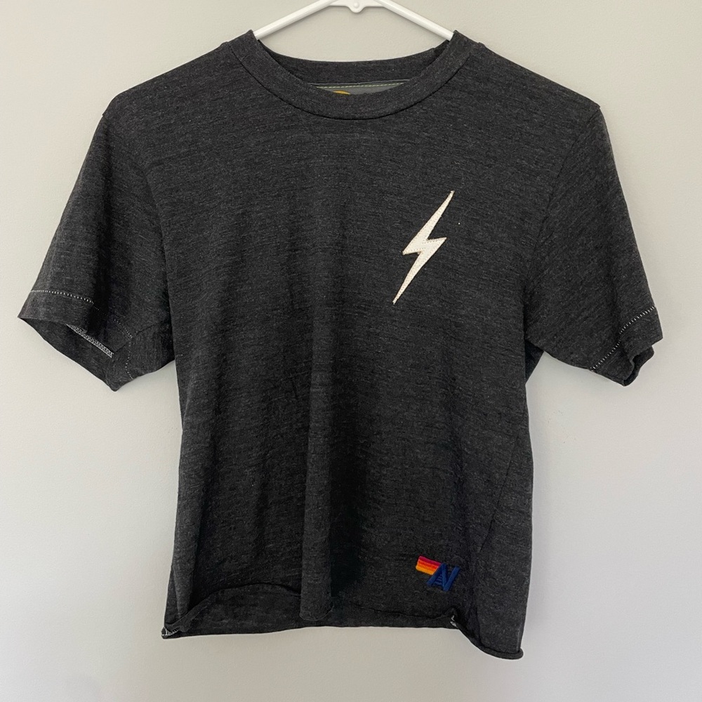 Aviator Nations Boyfriend Tee in Black with small lightning bolt. Size Small
